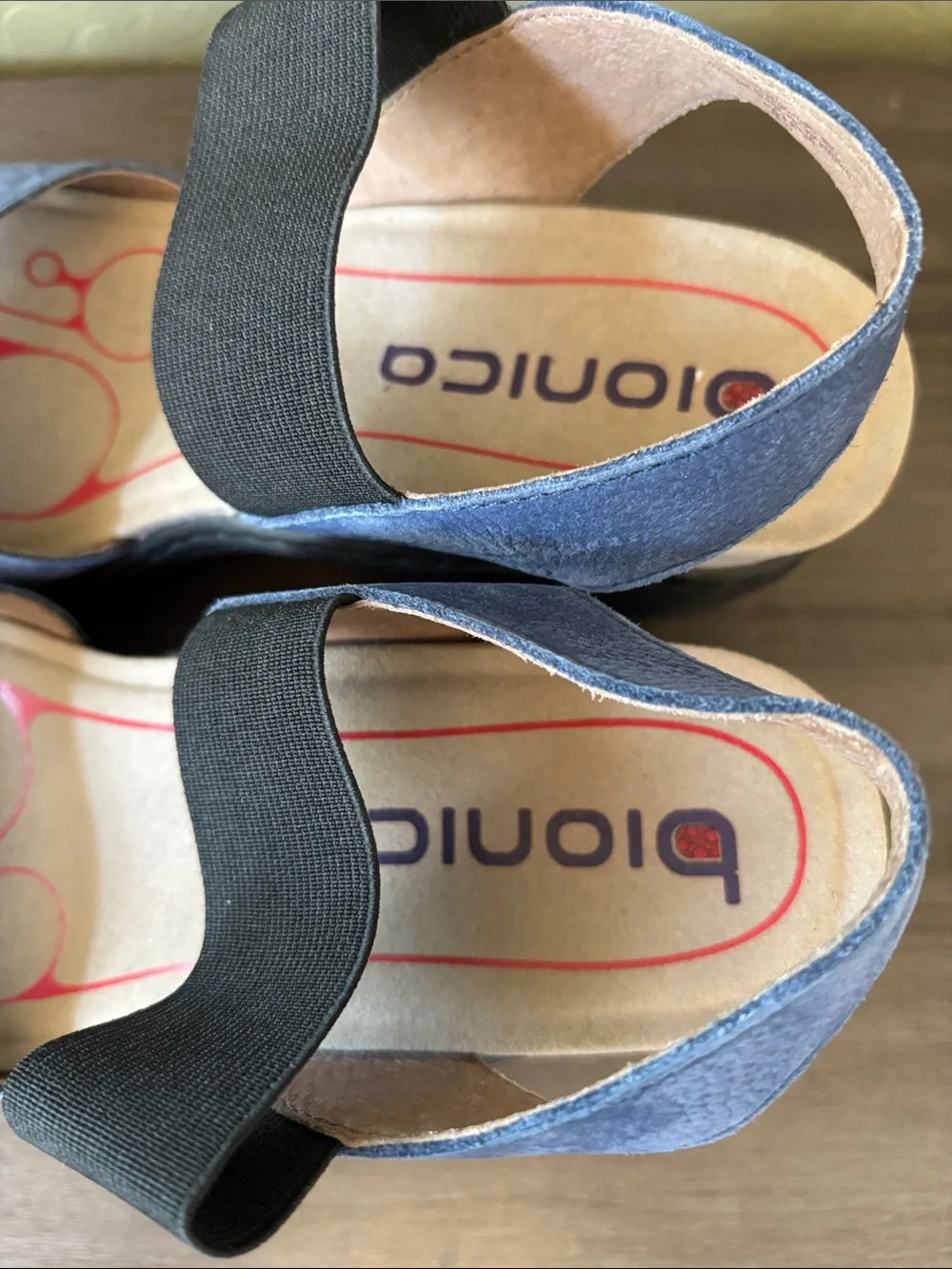 Bionica Stream Blue Nubuck Leather Wedge Slip On Sandals Size Womens 8.5